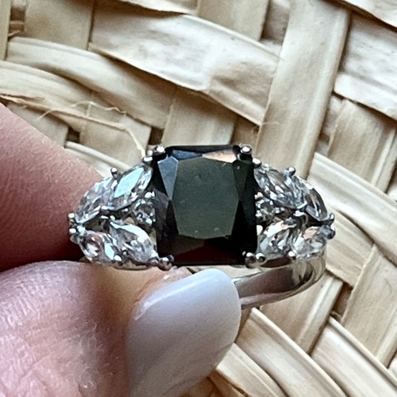 SOLD! BLACK DIAMOND 3.5CT w/ Clear CZs Silver Ring - Picture 3 of 8